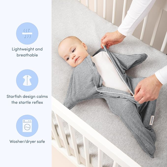 SleepingBaby Zipadee-Zip Transition Swaddle - Cozy Baby Swaddling Blanket with Zipper Convenience - Roomy Wearable Blanket for Easy Diaper Changes - 3-6 Month - Hall of Fame Grey Heather
