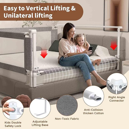 3-Piece King Size Bed Rail for Toddlers - Height Adjustable Baby Bed Rail Guard with Headboard Rod,Safety Bed Rails for King Size Bed with Child Lock(78.74x78.74x74.8 Inch)