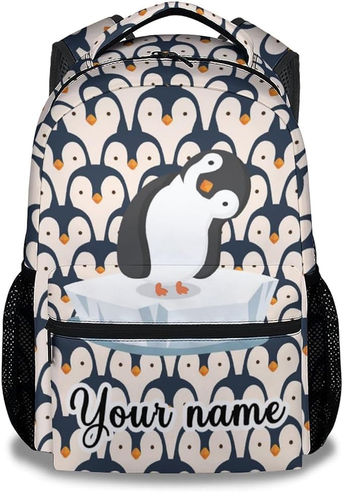 COOPASIA Personalized Cute Penguin Backpack, 16 Inch Animal Theme Bookbag with Adjustable Straps, Durable, Lightweight, Large Capacity, School Backpack for Kids Girls Boys
