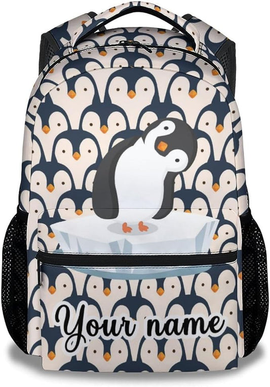 COOPASIA Personalized Cute Penguin Backpack, 16 Inch Animal Theme Bookbag with Adjustable Straps, Durable, Lightweight, Large Capacity, School Backpack for Kids Girls Boys