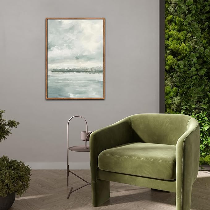 CHDITB Watercolor Sky Cloud Framed Canvas Wall Art Set, Pastel Shapes Illustrations Cloudy Wall Decor, Neutral Minimal Wall Painting, Blue Gray Ocean Art Prints For Living Room Bedroom Office Decor 16"x24"x3