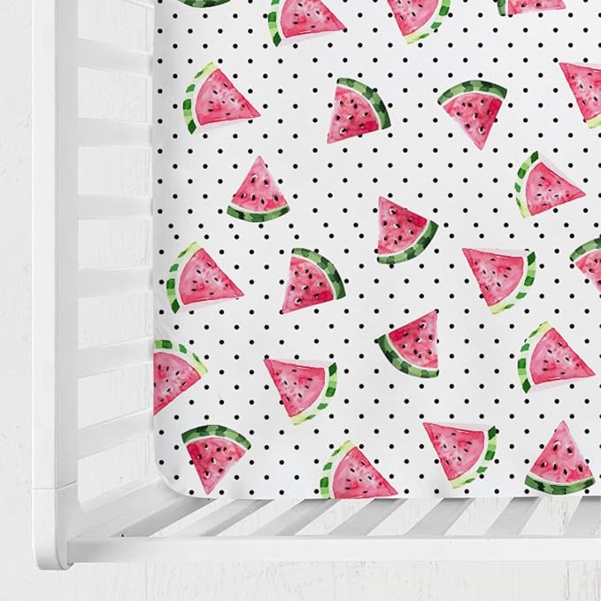 Watercolor Watermelon Dots Baby Crib Sheets 52''x28'' Watermelon Fruits Snug Fitted Crib Mattress Covers for Boy Girl Boho Summer Fruits Soft Baby Bed Sheet for Standard Crib Toddler Mattress