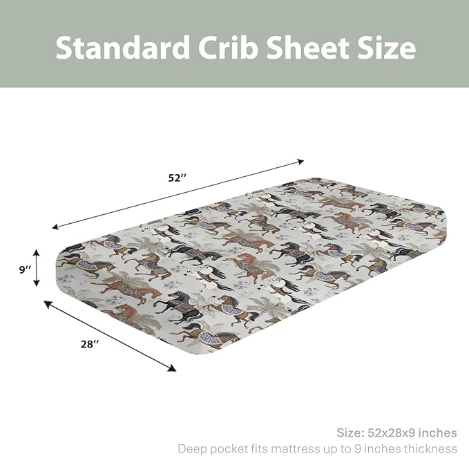 Vintage Horses Baby Crib Sheets for Boy Girl 52x28Inch Retro Arabian Horses Palm Trees Soft Stretchy Fitted Crib Mattress Covers Horse Lovers Baby Sheet Fits Crib and Toddler Bed Mattresses Gray