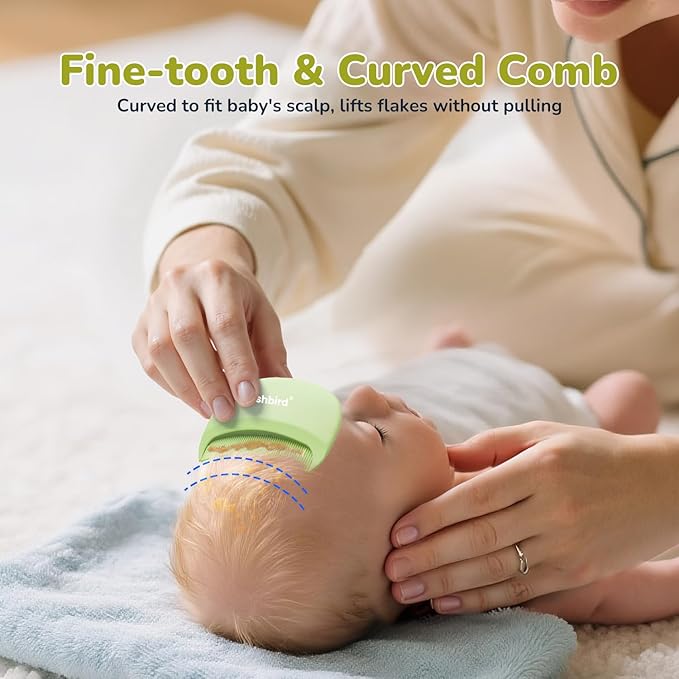 Cloud Baby Cradle Cap Brush & Baby Comb Set, 3-in-1 Cradle Cap Treatment with Soft Brush, Hair Comb & Bath Sponge, BPA-Free, Easy to Use | Infant Bath Essentials - Extra Sponge, Serene Green