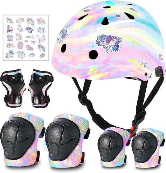 Adjustable Gradient Color Kids/Toddler Bike Helmet for 1-2-3-5-8-14 Years Boys Girls,Skateboard Helmet with Knee and Elbow Pads Wrist Guard Roller Skates,Cycling,Skating Scooter Longboard