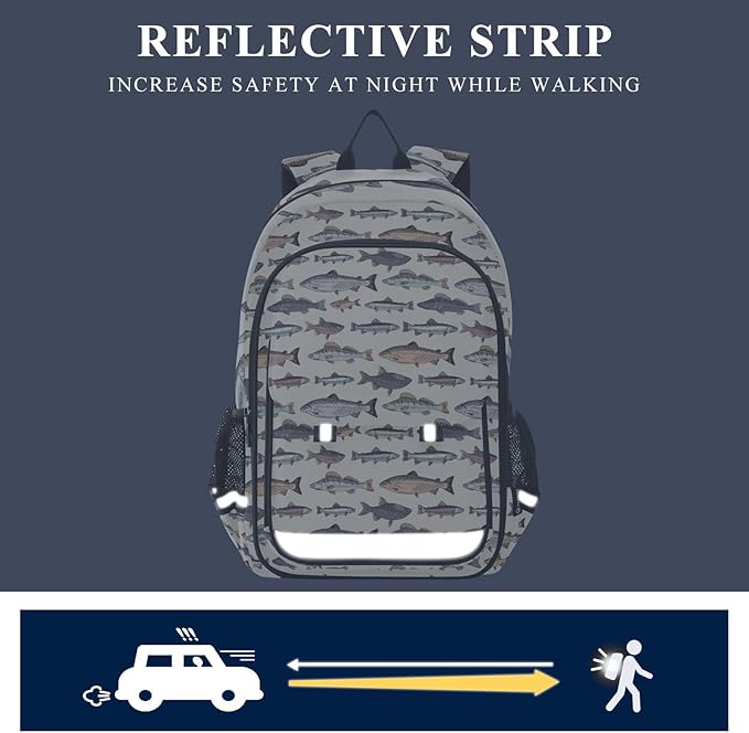 Jucciaco Vintage Fishes School Backpack Laptop Travel Daypack for Kids Girls Boys, Personalized Computer Notebooks Bookbag with Adjustable Padded Straps