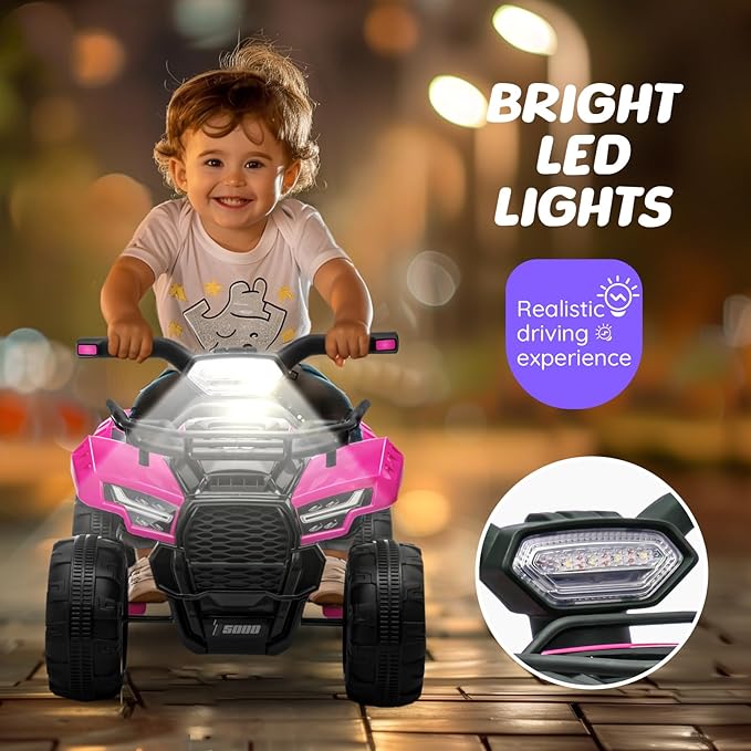 ATV for Kids, 6V Battery Powered Toddler 4 Wheeler w/Music, Light, 1.2mph Max Speed, Kids ATV 4 Wheeler for Toddlers Aged 1.5-3 Years Old, Pink