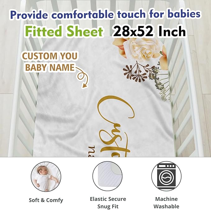 Custom Name Crib Bedding Set for Newborn Girls- 2 Piece Flower Series Baby Set with Blanket, Crib Sheet, Infant Nursery Bedding Set, Gifts for Toddler