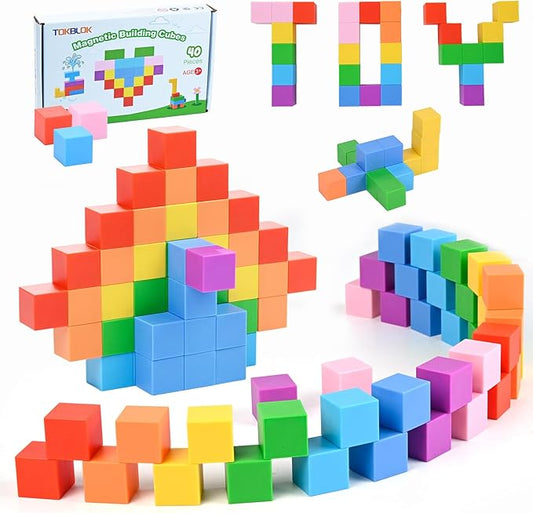 40-Piece Rainbow Magnetic Building Blocks – 1-Inch STEM Learning Toys for Kids Ages 3-8, Perfect for Home or Classroom Play