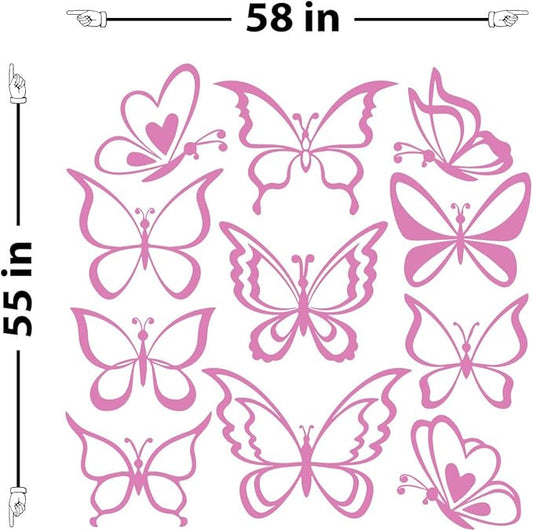 The Decal Guru Butterfly Wall Art Vinyl Stickers DIY Nursery or Girls Room Decor Peel and Stick Butterflies Decals (Bubble Gum, 55x58 inches)