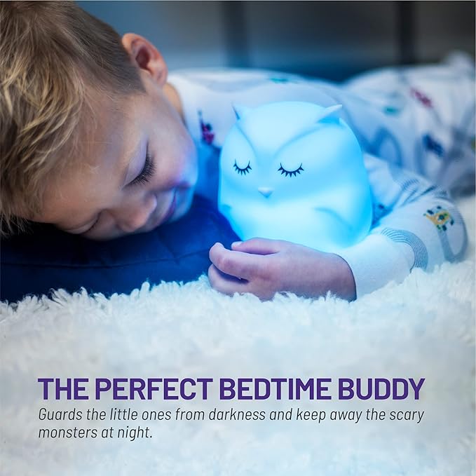 Lumipets Remote Control Silicone Night Light for Kids - Owl Design with 9 Soft Colors & Sleep Timer - Rechargeable, Battery-Operated Lamp for Bedroom | Baby Nursery, Toddler, Girls, Boys