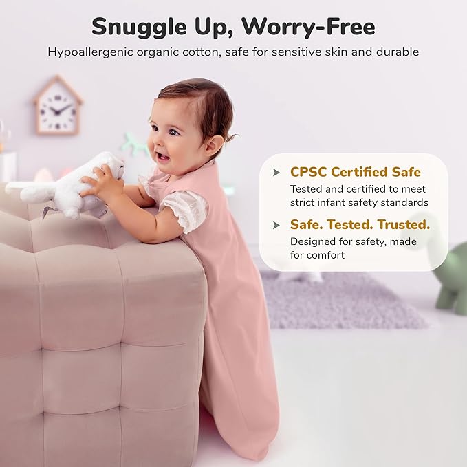 Baby Sleep Sack 1.0 TOG, Organic Cotton Baby Wearable Blanket with Two-Way Zipper, Swaddle Transition Baby Sleeping Bag, All-Season Sleep Sack for Newborn Infant Toddler Boy Girl, 2-Pack