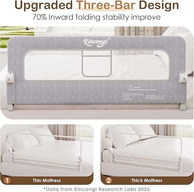 Bed Rail for Toddlers, 59 Inch Swing Down Toddler Bed Rails with Wider U-Shape Base, Breathable Baby Bed Rail Guard for King, Queen, Full, Twin Bed Rail for Baby