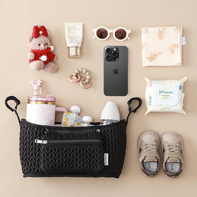 LUKJOJO Stroller Organizer With Insulated Bottle Holder- Universal Fit, Detachable Bag, Fit For Most Of The Stroller And Pet Stroller (Black-B)