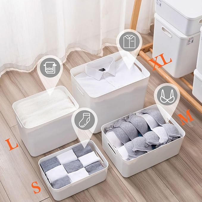 Gaoaodeyu 5 pack large plastic White storage bins with Lids, Toy Box Chest with Handle，Organizer Containers Baskets for Baby,Nursery，Shelves，Playroom, Bedroom，Office,Closet，home (White, 5L)