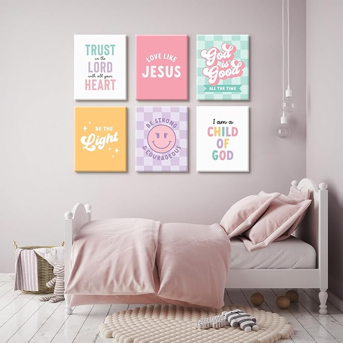 Christian Nursery Wall Art Decor Bible Verses Posters Girl Nursery Canvas Wall Decor kids room Prints Religious Scripture Pictures Modern Christian Artwork for Girls Bedroom 12x16x6 Inch Wrapped Canvas