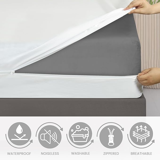 Zippered Mattress Encasement - Mattress Protector Zippered - 6-Sided Waterproof Mattress Cover with Zipper for Complete Protection - Soft, Noiseless, Machine Washable (White, King (Pack of 12))