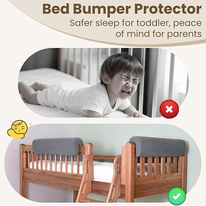 Toddler Bed Rail Bumpers - Anti-Fall | Anti-Collision | Multi-Height Compatibility | Washable Cover | Easy to Install | Fit Loft, Bunk & Floor Bed (3 Ft)