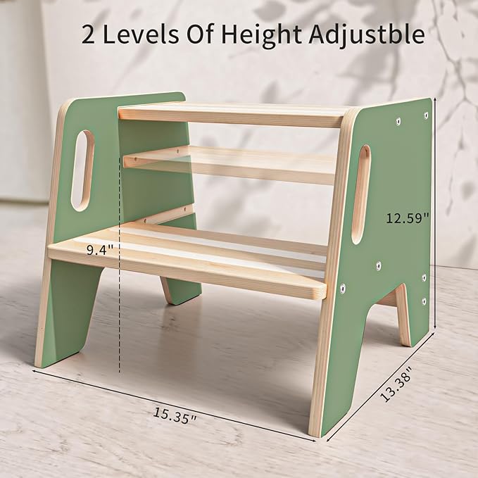 Wingyz Toddler Step Stool,Height-Adjustable Wooden Step stools for Kids with Handles,2 Stepstool for Toddlers,Bathroom Sink, Kitchen, Bedroom,Potty Training