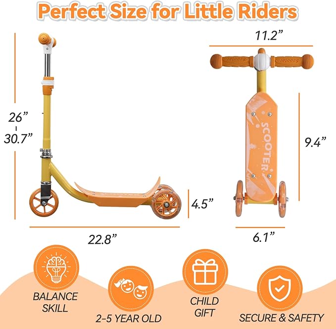 Toddler Scooter, Scooters for Kids Age 3-5, Boy Girl Gift 3-Wheel Kick Scooter with LED Light Up Wheels, Adjustable T-Bar Handle, Cute Deck, Safe Smooth Riding Outdoor, Max 100 lbs, Xmas Box Wrapped