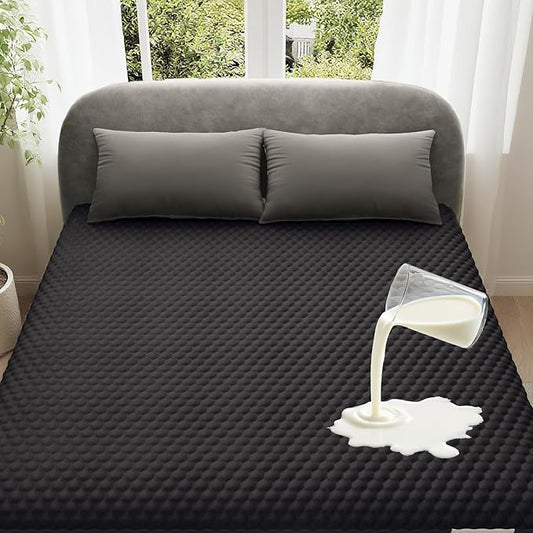 OhGeni 100% Waterproof Mattress Protector, Queen-Black Size Mattress Pad, Fits 6"-20" Mattresses with Deep Pocket, Cooling, Breathable Fitted Sheets, Soft Bed Cover, Noiseless, Machine Washable
