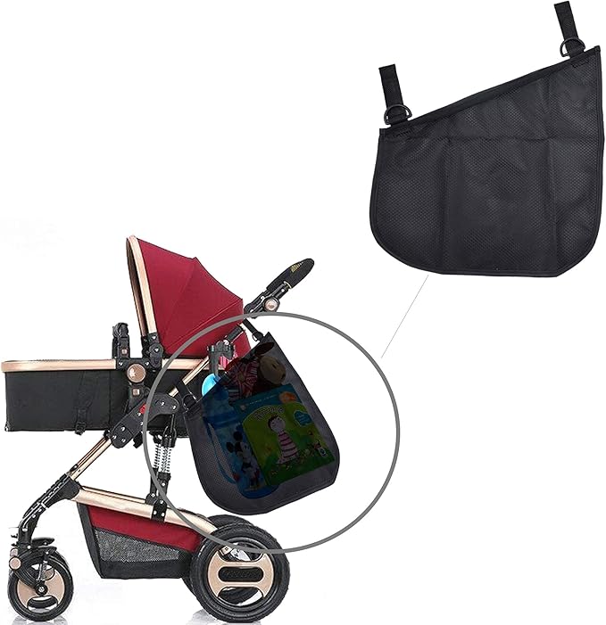 2 Pack Portable Side Sling Stroller Cargo Net ,Non-Slip and Adjustable Straps Storage Mesh Bag ,Food Storage ,Friut Storage Bag for Baby Stroller Cargo Mesh Bag Storage