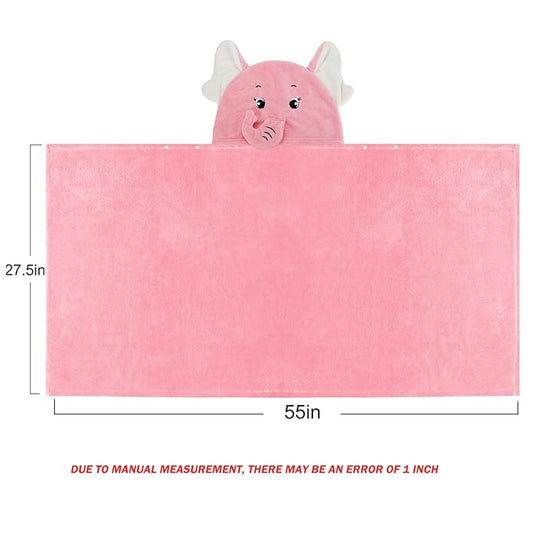 ROMASA Baby Bath Towel Ultra Soft Hooded Towel Highly Absorbent Bathrobe Blanket Toddlers Shower Gifts for Boys Girls-27.5" x 55" (Pink Elephant)