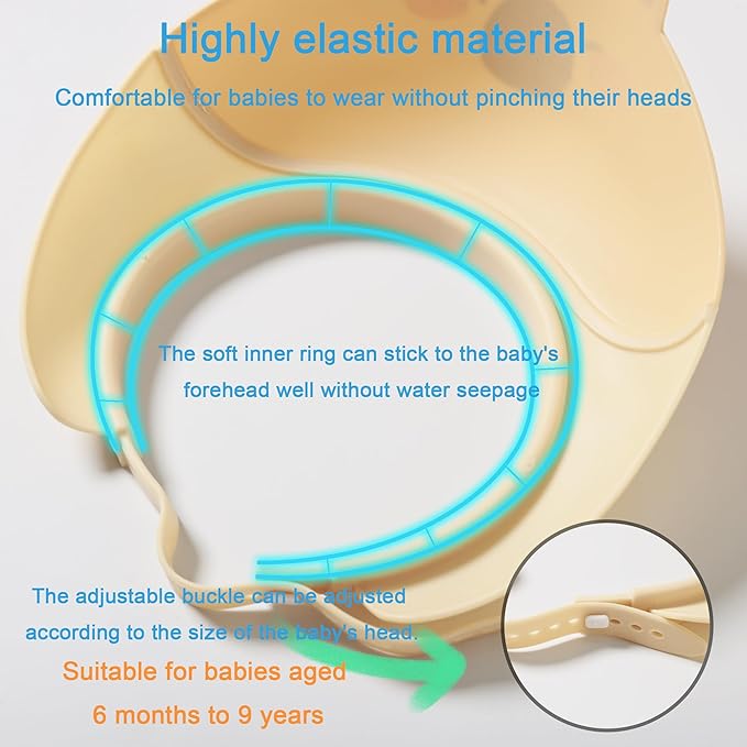Baby Shower Cap - Waterproof Bath Visor for Toddlers 1-3 Years, Extra Soft Silicone Hair Washing Hat for Kids, Keep Water Out of Eyes (Yellow)