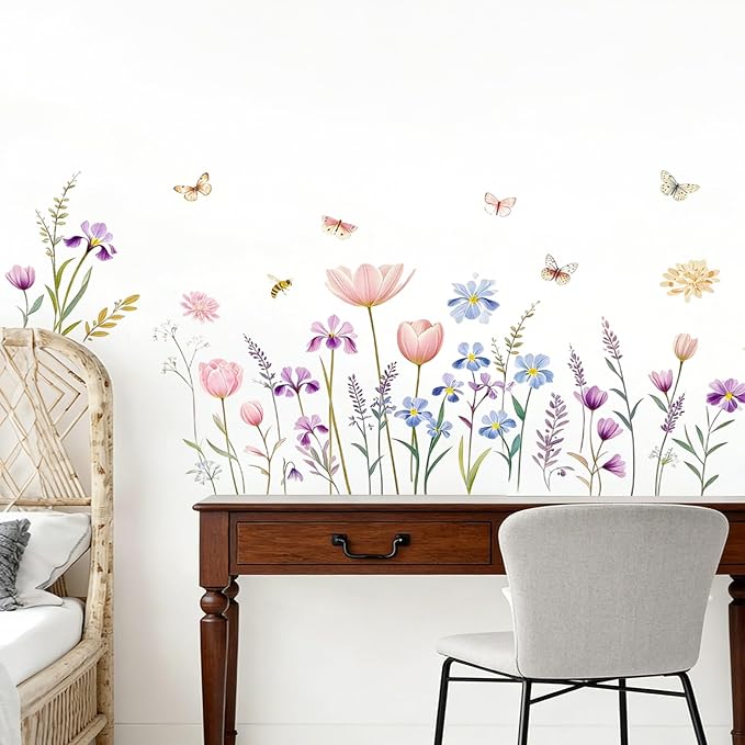 Boho Flower Wall Decals Wildflower Floral Dandelion Grass Wall Stickers Baby Nursery Girls Bedroom Kids Room Wall Decor