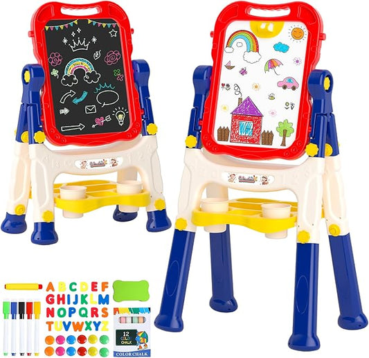 Easel for Kids Toy,Double-Sided Magnetic Kids Art Easel for 3+ Year Old Boy Gift,Toddler Toys for 3+ Year Old Boy Dry Erase Boards, Learning Educational Toy Drawing Board for 4 5 Years Old Girl Gifts