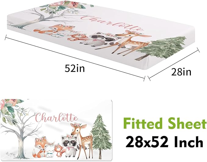 Animal Family Theme Personalized Crib Bedding Set - 2 Piece Custom Name Crib Set with Blanket and Crib Sheet for Infant, Crib Set for Newborns Infant, Comfort and Cozy
