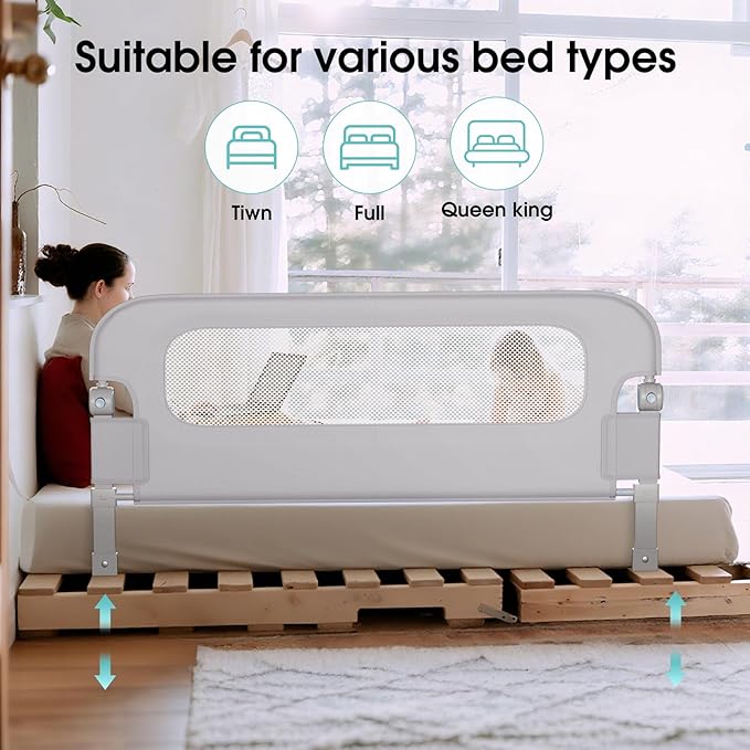 Baby Bed Rail Guard for Toddlers - 70" Toddler Bed Rails for Twin, Full, Queen, King Bunk Size Bed Swing Down Bedrail Extral Tall Child Safety Side Railing Guards for Kids Gray