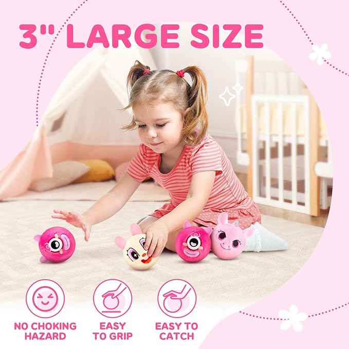 PlayZap Bouncy Balls with Plush Cover - BPA -Free Safe Sensory Toys for Toddlers Kids - 3" Large Size 10 FT High - Christmas Toy Birthday Gift - Ideal Stocking Stuffers for Boys Girls 1-3 3-5 5-8 8-12
