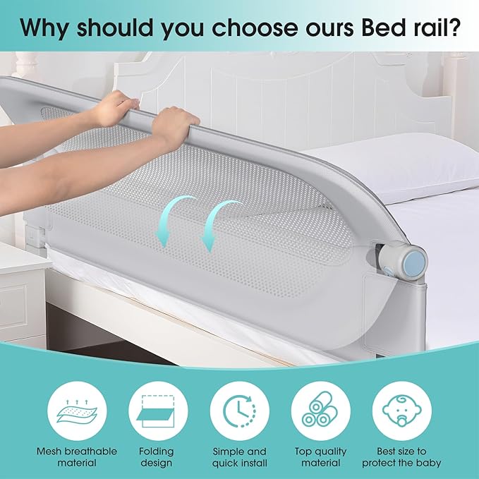 Baby Bed Rail Guard for Toddlers - 78" Toddler Bed Rails for Twin, Full, Queen, King Bunk Size Bed Swing Down Bedrail Extral Tall Child Safety Side Railing Guards for Kids Gray