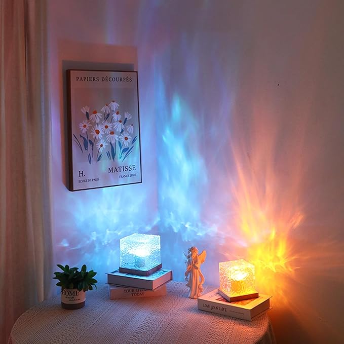 Growalleter Ocean Wave Projector Light, 16 Color Rechargeable Ocean Lamp, with Power Touch Control and Remote Control Luminorthe Cube Lamp, Bringing You Romance and Tranquility(Charge)