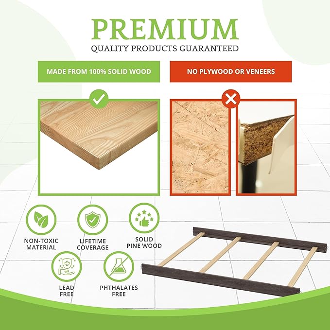 Full-Size Conversion Kit Bed Rails for Evolur Cribs - Solid Wood Crib Convertible Kit to Kids Bed - Transitional Style Rails & Easy-to-Install Child Essentials for Safety (Smokey Brushed Grey)