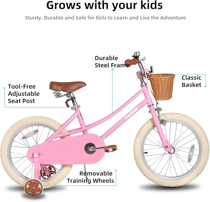 JOYSTAR Girls Bike for 2-12 Years Old Toddlers and Kids, 12" 14" 16" 18“ 20" Retro Style Kids Bike with Training Wheels, 18 20 Inch Children Bicycle with Kickstand
