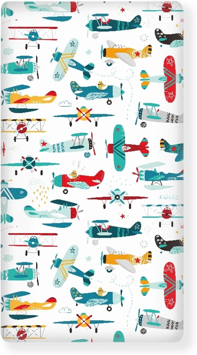 Airplane Fitted Crib Sheet for Boys Girls Cute Airplanes Baby Sheet for Standard Crib and Toddler Colorful Stars Clouds Nursery Bed Mattress Sheets 28"x52"