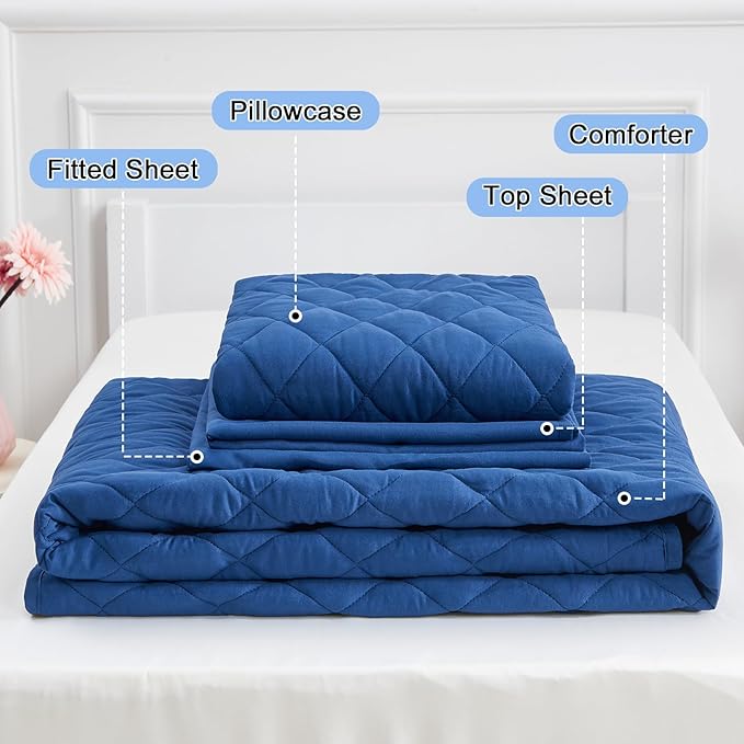 Wowelife Toddler Bed Set Blue, 4 PCS Toddler Bedding Sets for Boys and Girls, Premium Lightweight Soft Crib Comforter Set, Includes Quilted Comforter, Fitted Sheet, Flat Top Sheet and Pillowcase