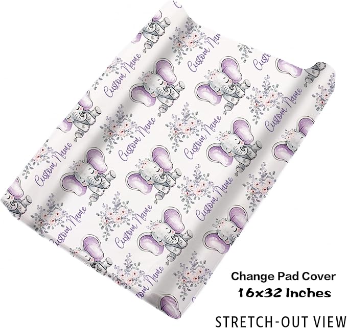 Personalized Baby Crib Bedding Set: 4 Piece Custom Gift Crib Bed Set with Name - Light Purple Elephant Design, Nursery Bedding Set for Baby Girls,Newborn Girls Crib Sets, Crib Bedding Shower Gifts