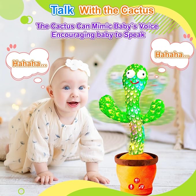 Rechargeable Baby Toys Dancing Talking Cactus Toy for Baby, Volume Adjustable, Singing, Mimicking, Repeating, Baby Infant Toys for Girls Boys, Birthday/Chirstmas Gifts for 1 Year Old