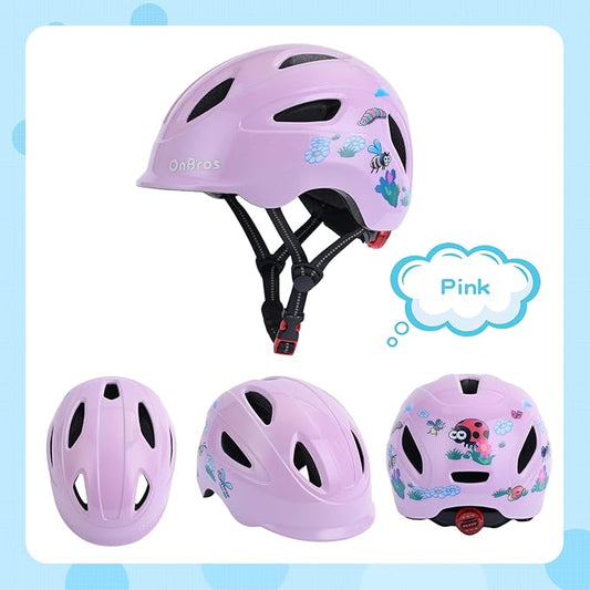 Kids Bike Helmet, OnBros Kid Bicycle Helmet for Girls and Boys with Light Lightweight Kids Helmets Certified Toddler Helmets for Kids 3-5-8-10 Age (46-50-55 cm)