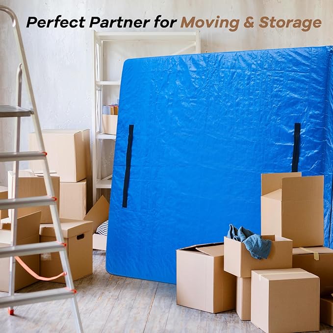 Mattress Bags for Moving, BETU Mattress Protector Waterproof Mattress Cover Twin XL Size Storage Bags with 8 Heavy-Duty Handles and Zipper for College Bed Extra Thick Large(82"x42"x15" Blue)