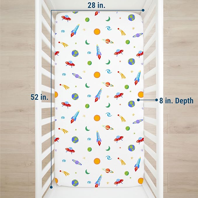 Wildkin Kids 100% Microfiber Crib Sheet – Soft, Breathable Fitted Sheet - Out of This World
