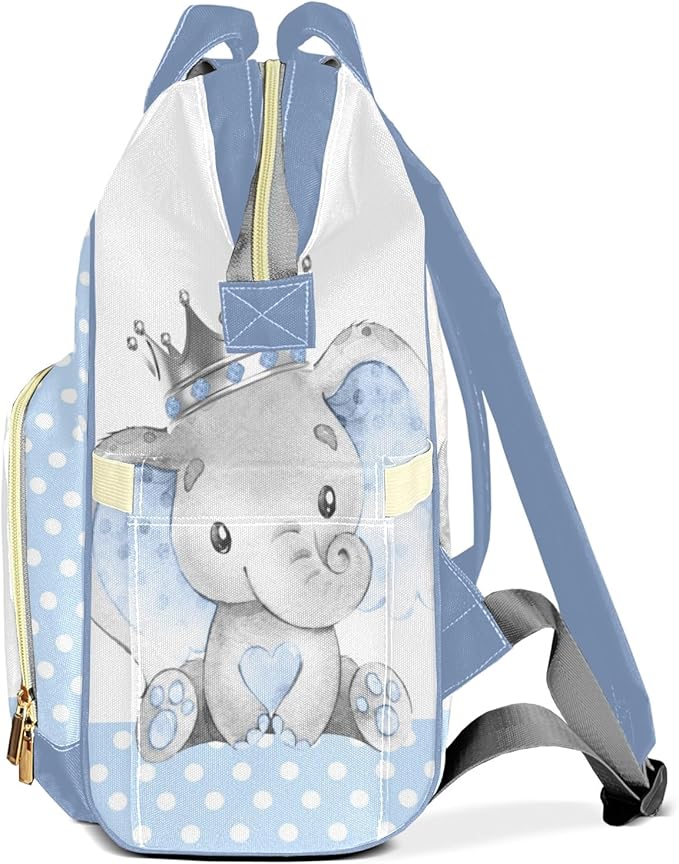 Personalized Elephant Prince Crown Custom with Name Diaper Bag Backpack For Baby Boy Girl Dad Mom Unisex for Adult Daypack Holiday Gift