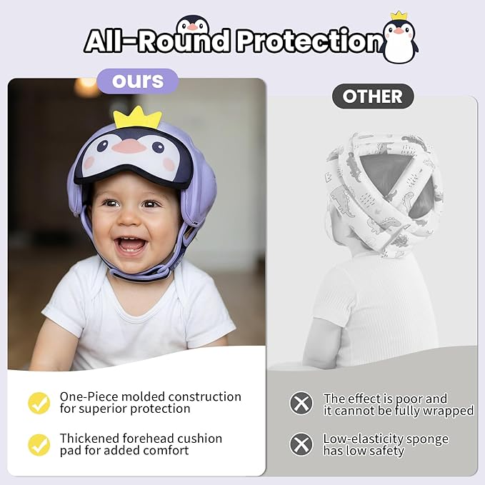 Mambobaby Baby Head Protector Safety Helmet Baby Helmet for Crawling Walking，Extra-Thick Deep Forehead Padding,Ultra-Lightweight, Breathable, Toddler Helmet 6-24 Months-Penguin