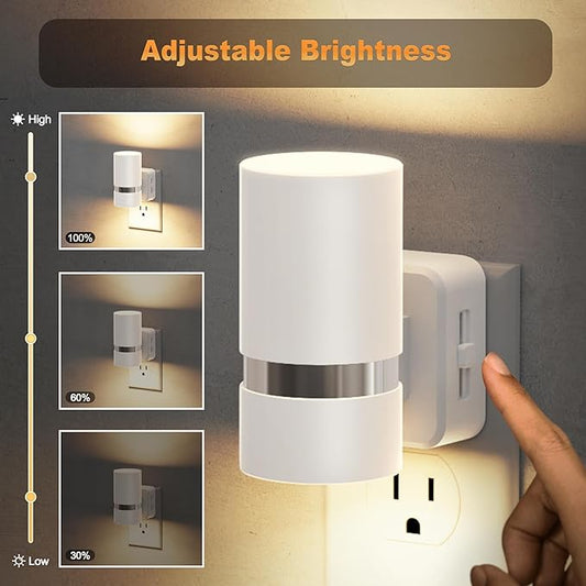 JandCase Night Lights Plug into Wall, Automatic Night Light with Dusk to Dawn, 2 Pack 3000K Soft Warm 0-100LM Dimmable Plug in LED Nightlight for Bedroom, Hallway, Stairs