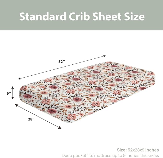 Vintage Wild Flowers Baby Crib Sheets for Boy Girl 52"x28" Retro Plant Soft Stretchy Fitted Crib Mattress Cover Spring Summer Baby Sheet for Standard Crib & Toddler Mattress Pad