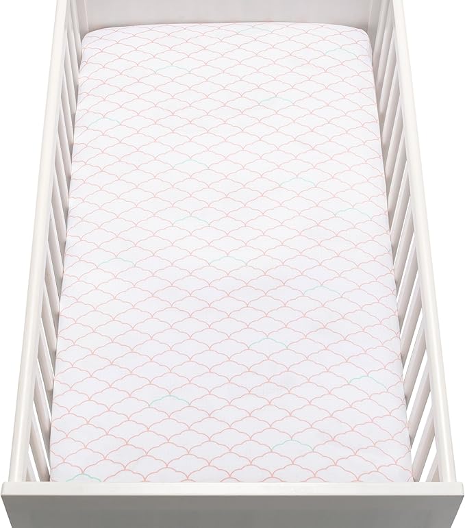 Newton Baby Fitted Mini Crib Sheets (2-Pack) | Organic Muslin Cotton, Breathable & Soft Baby Sheets, Washable Baby Mattress Sheets, Fits Mini Crib Mattresses 24" x 38", Dreamweaver Coral & Plain White