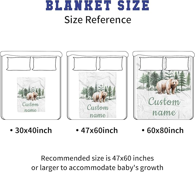 Woodland Bear Theme Personalized Crib Bedding Set - 2 Piece Custom Name Crib Set with Blanket and Crib Sheet for Infant, Crib Set for Newborns Infant, Comfort and Soft